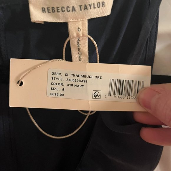 Rebecca Taylor Silk Charmeuse Ruffle Navy Dress- NTW- Size 6- Retail $695 - Picture 5 of 8